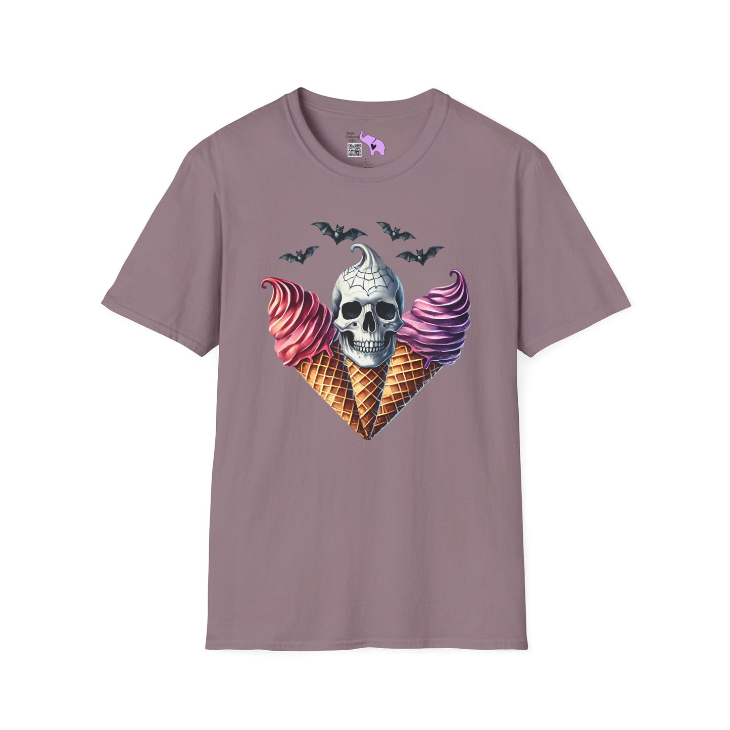 Cute Ice Cream Cone Skull w/Bats Adult T-shirt