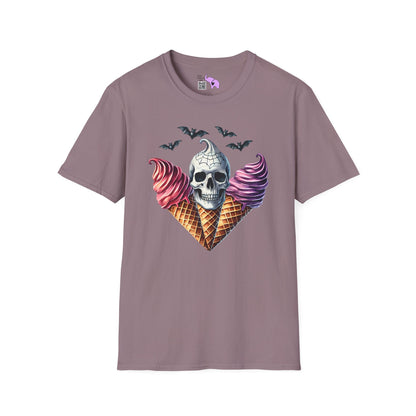Cute Ice Cream Cone Skull w/Bats Adult T-shirt