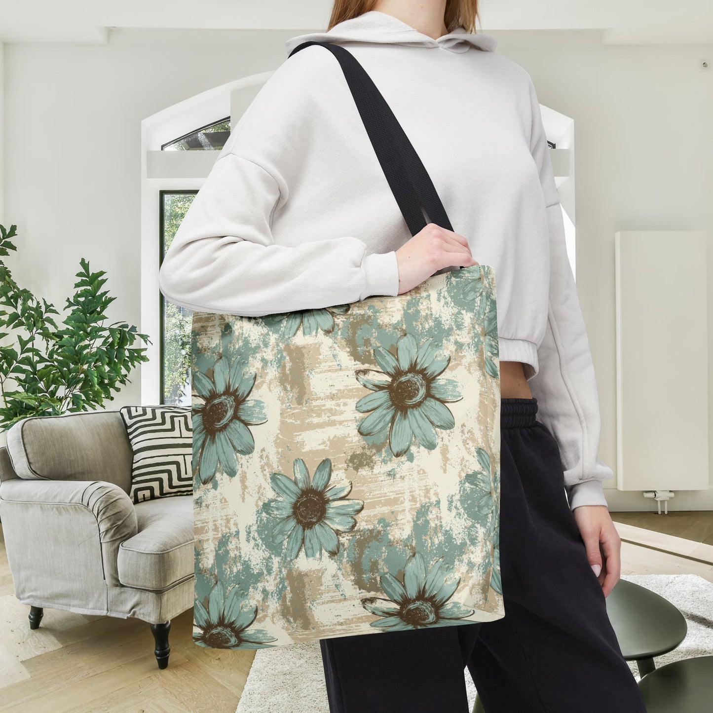 Rustic Teal Daisy Canvas Tote Bag