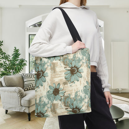 Rustic Teal Daisy Canvas Tote Bag