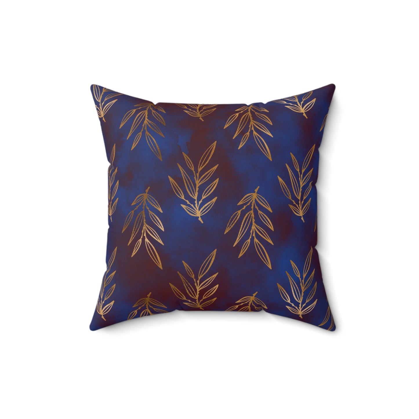 Midnight Gilded Leaves Throw Pillow