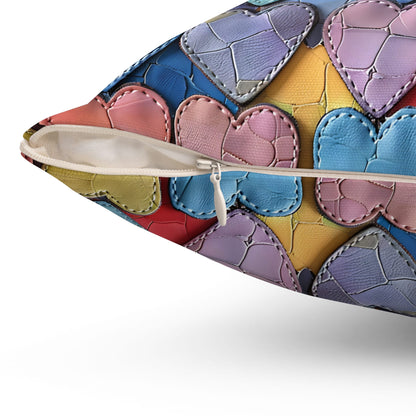Color Pop Leather Hearts Throw Pillow