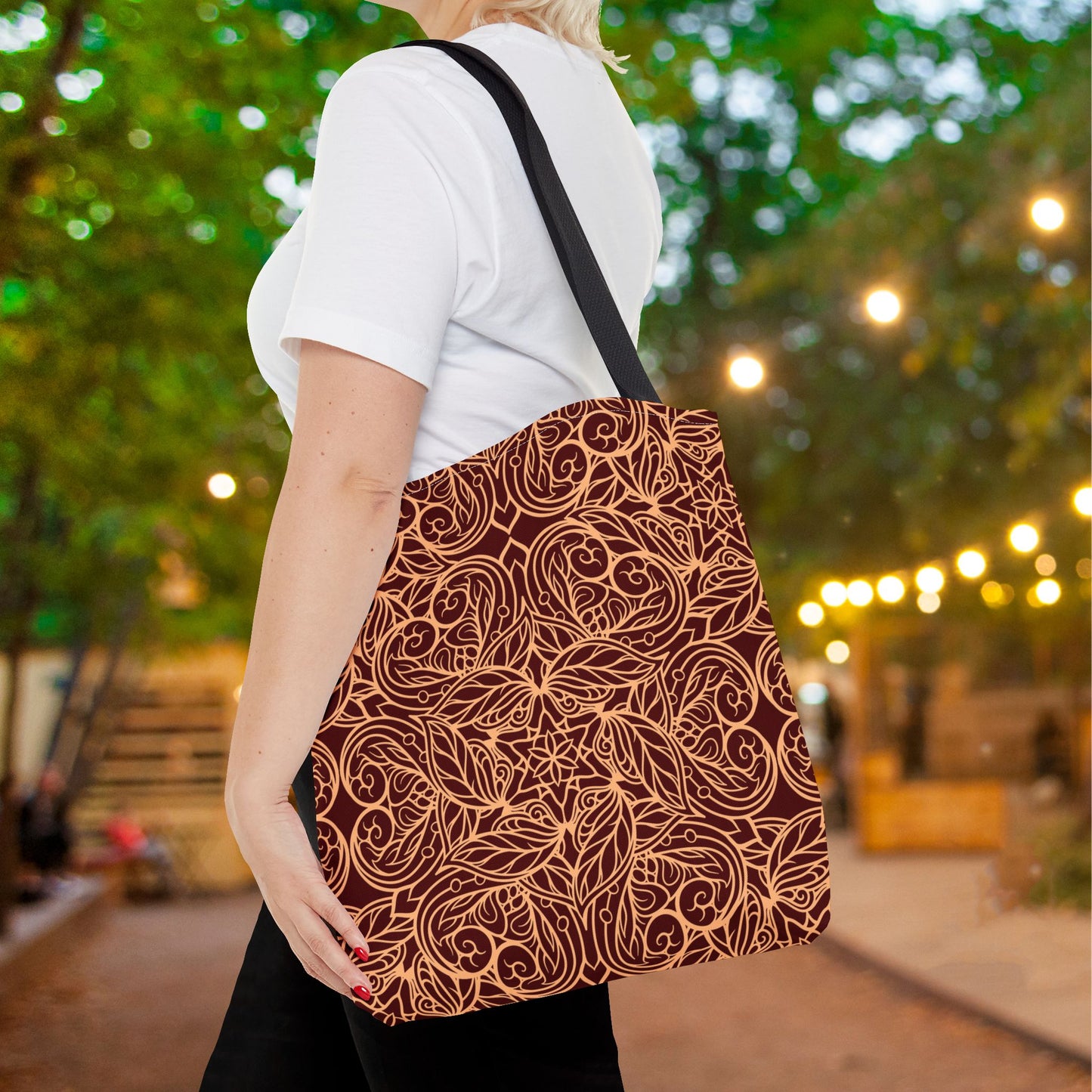 Golden Crimson Star Mandala Canvas Tote Bag