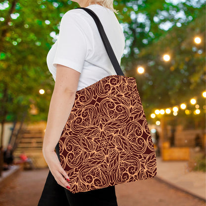Golden Crimson Star Mandala Canvas Tote Bag