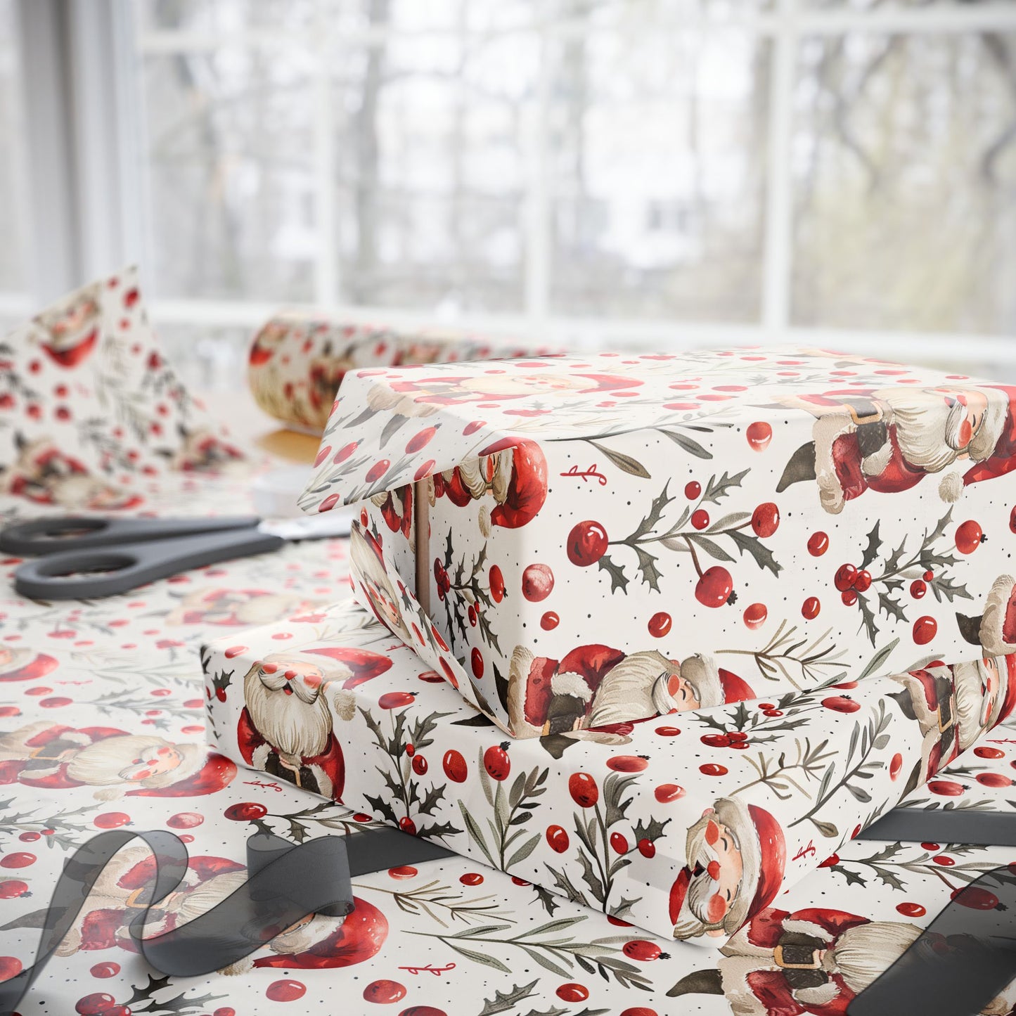 Jingle & Holly Santa Wrapping Paper
