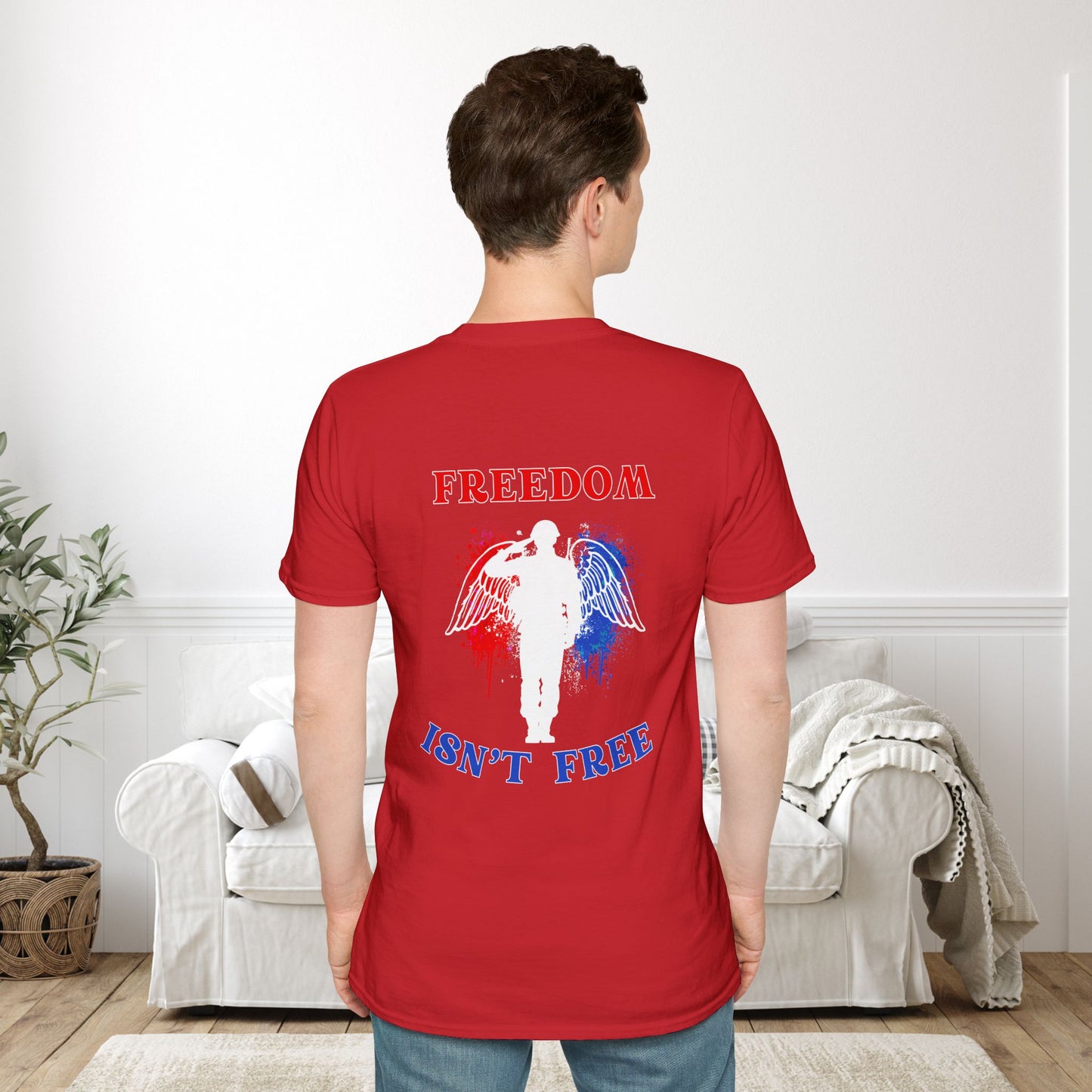 Freedom Isn't Free Saluting Soldier w/Wings Adult T-shirt