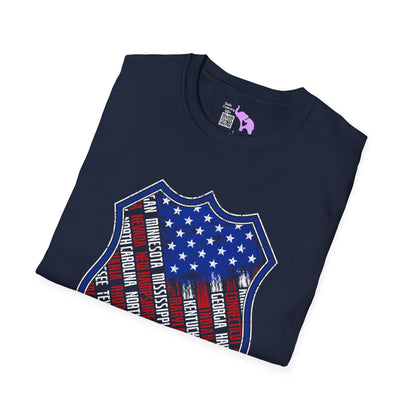 Badge-Shaped American Flag w/States Adult T-Shirt