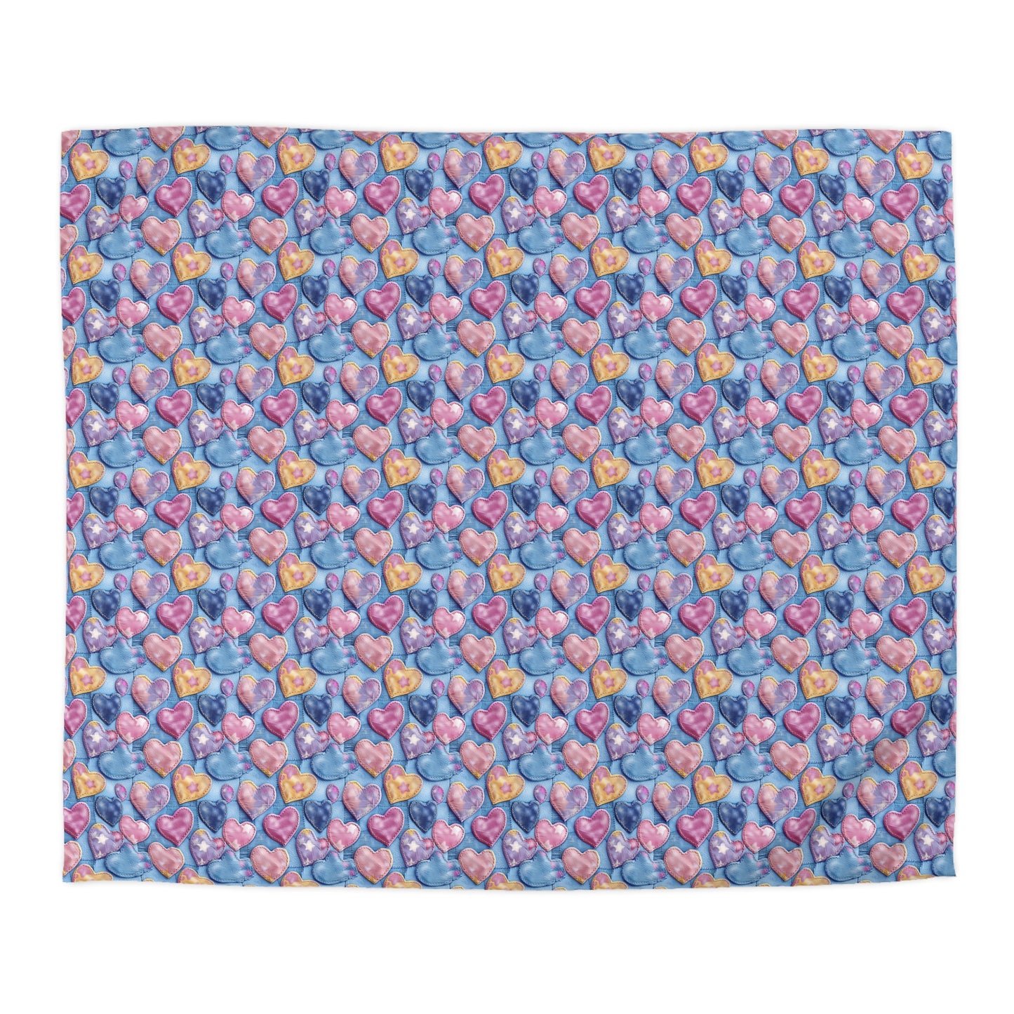 Color Pop Stitched Hearts Microfiber Duvet Cover