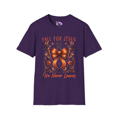 Fall For Jesus He Never Leaves (2) T-shirt