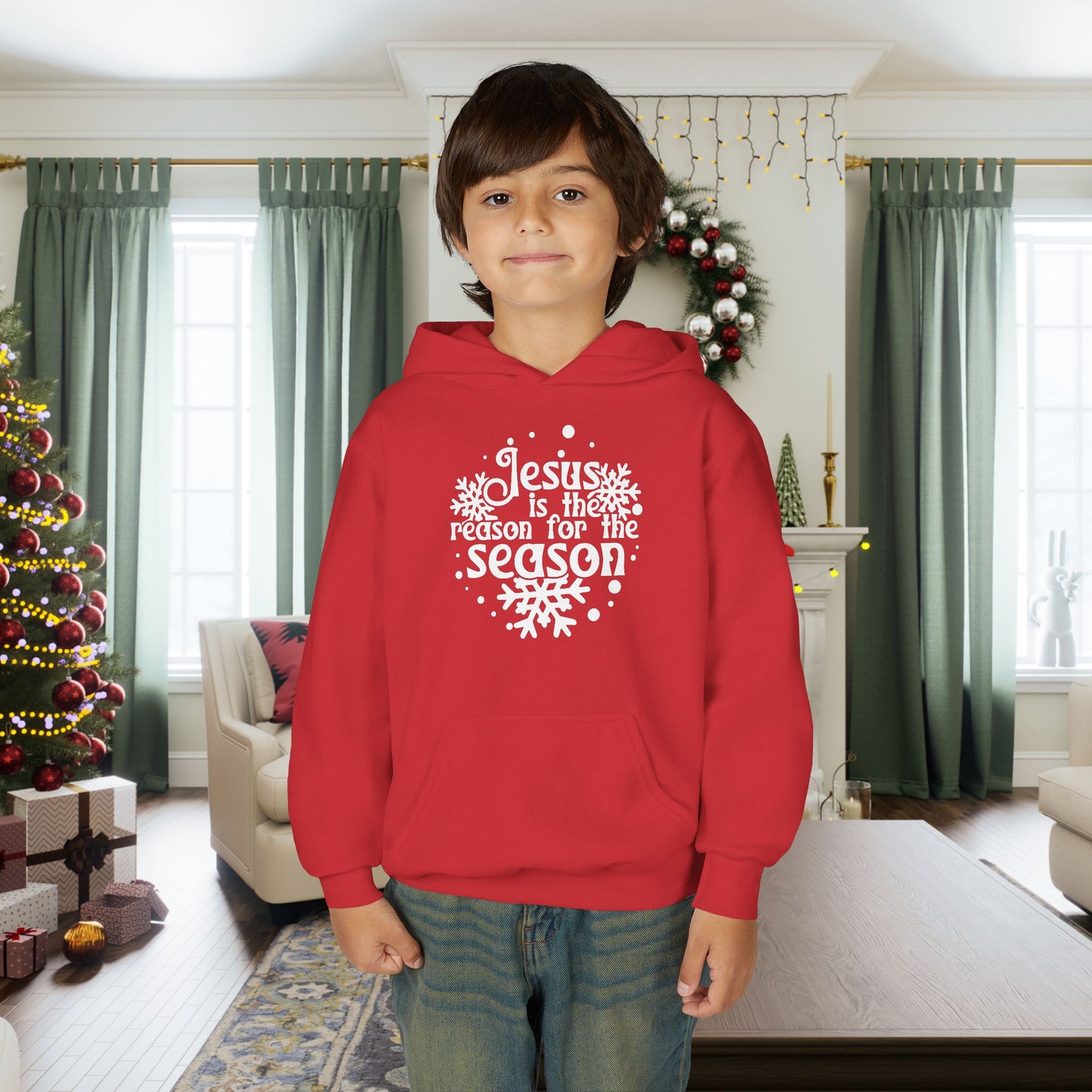Jesus Is The Reason For The Season Snowflake Youth Hoodie