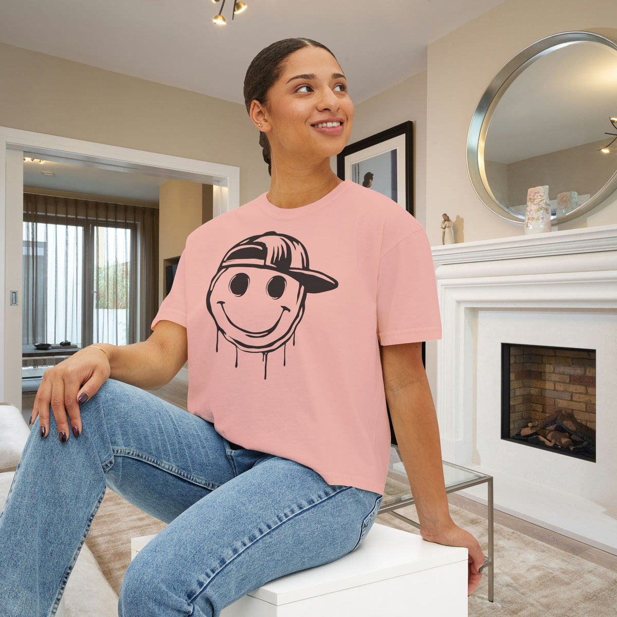 Melty Smiley Face w/Hat Women's Boxy Tee