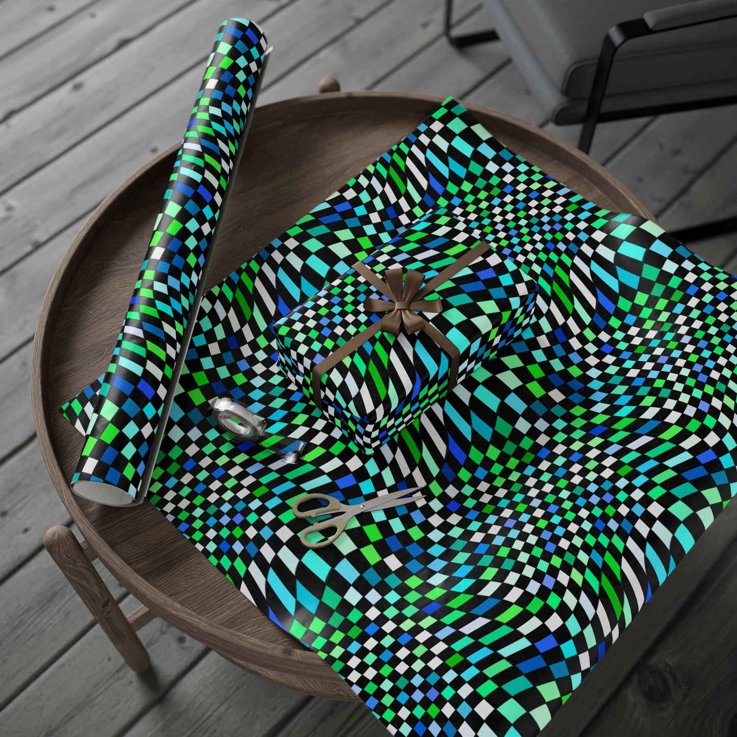 Warped Green Checkered Wrapping Paper