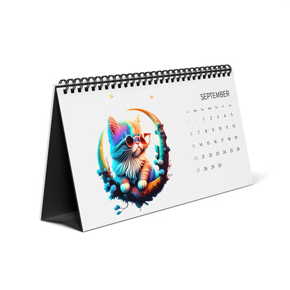 2026 Colorful Cat Desktop Calendar — Cute Kitten Monthly Grid Planner