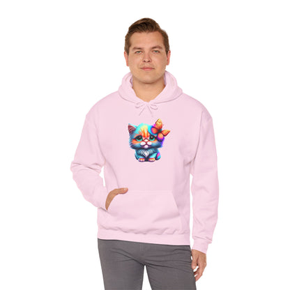 Cute Colorful Kitten w/Butterfly Heavy Blend™ Hooded Sweatshirt