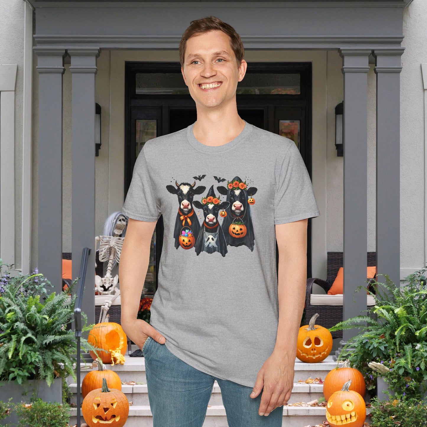 Trick or Treating Cows Adult T-shirt