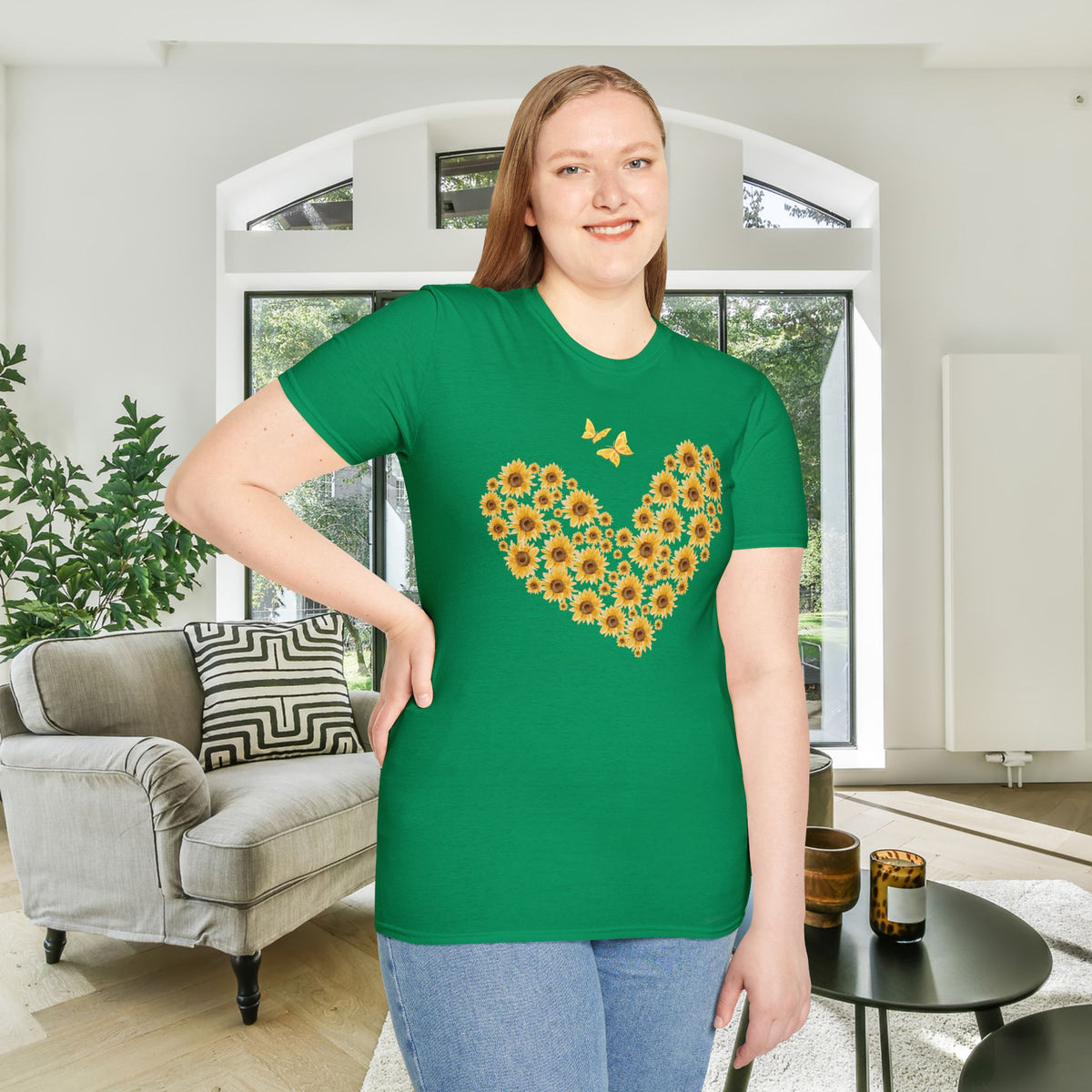 Sunflower Heart & Butterflies Adult T-shirt