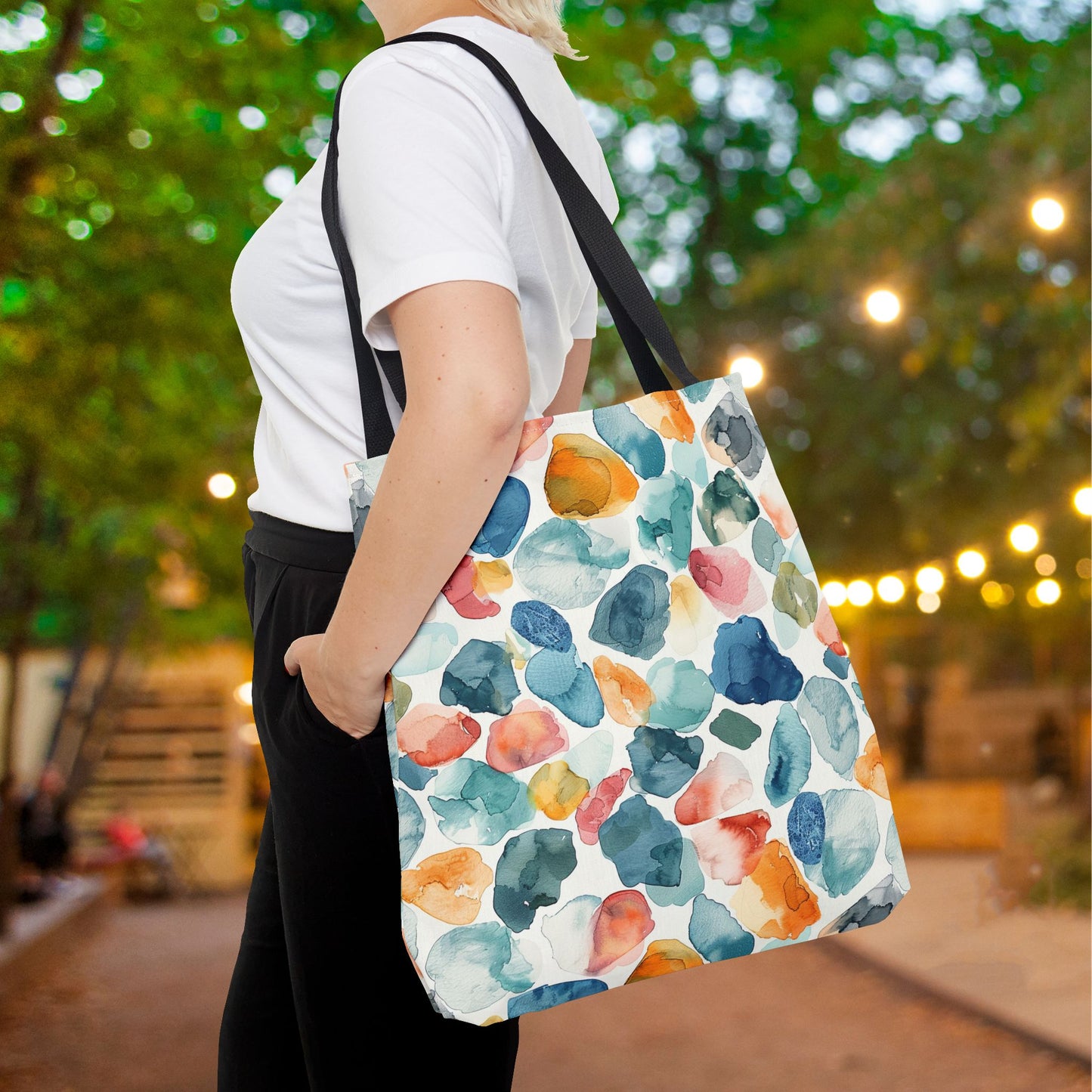 Watercolor Pebble Terrazzo Canvas Tote Bag