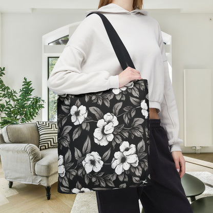 Black & White Daisies Canvas Tote Bag