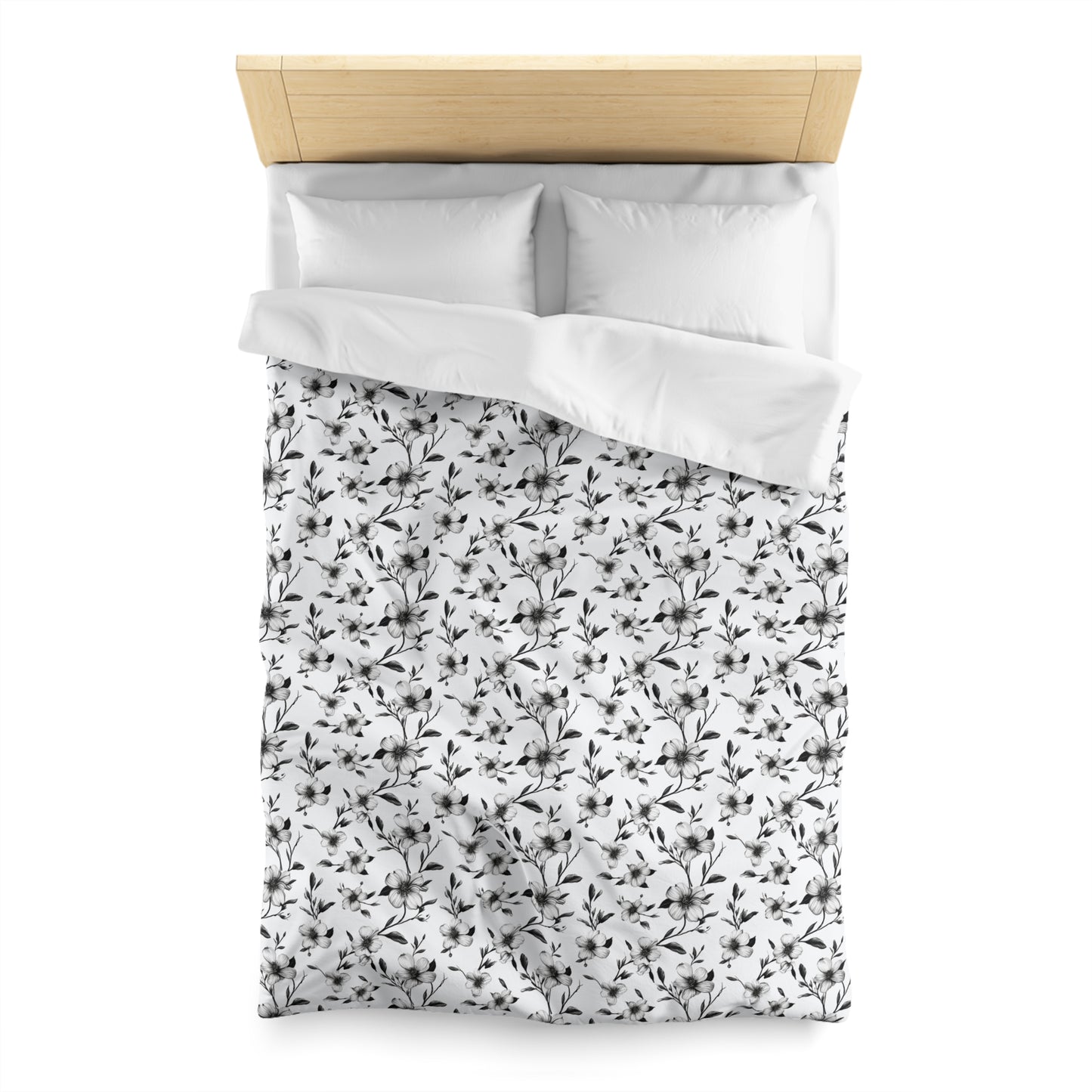 Black & White Five Petal Floral Duvet Bedding Set