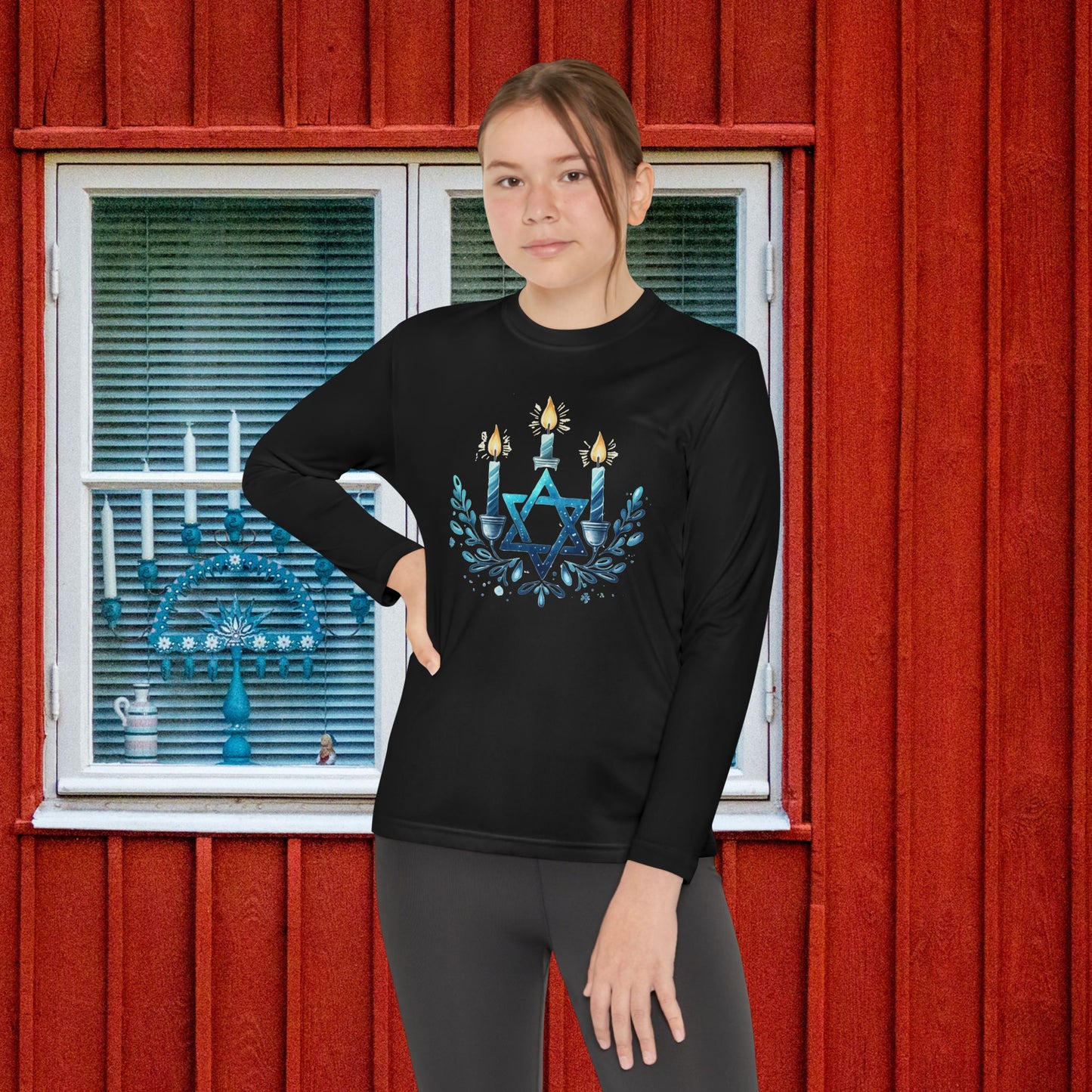 Star & Flame Hanukkah Youth Long Sleeve Tee