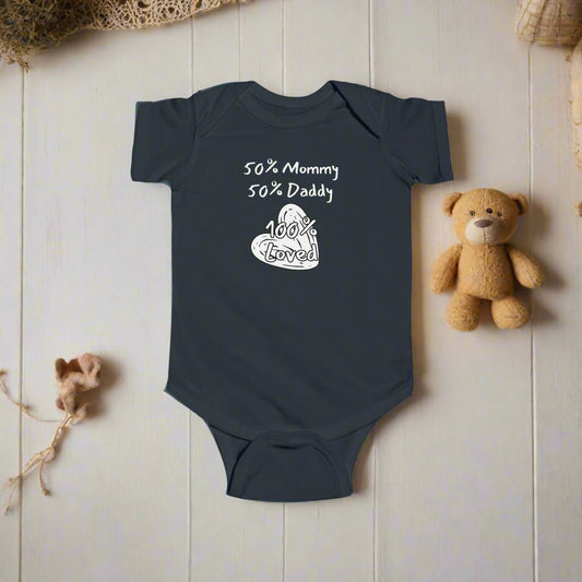 50% Mommy 50% Daddy 100% Loved Infant Fine Jersey Bodysuit