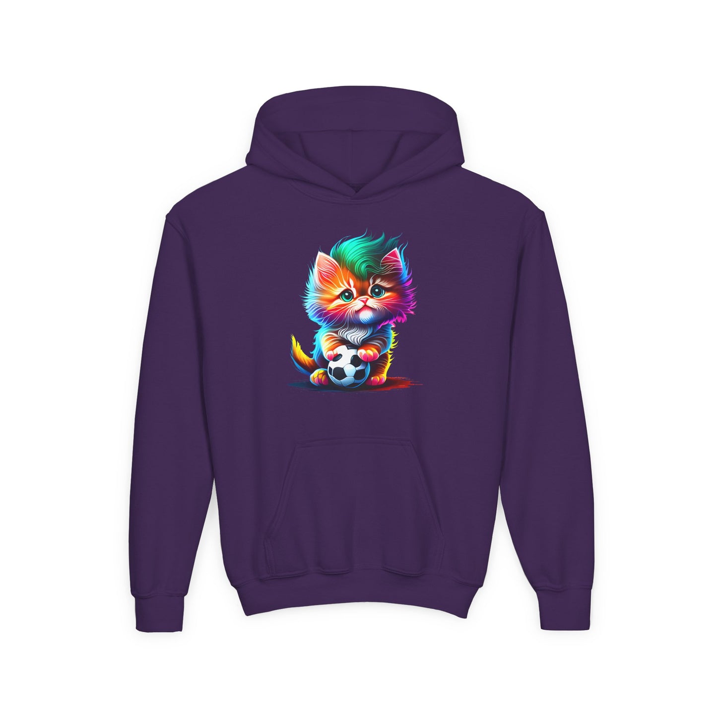 Cute Colorful Kitty w/Soccer Ball Youth Hoodie