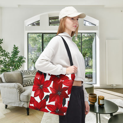 Inked Poinsettias Canvas Tote Bag