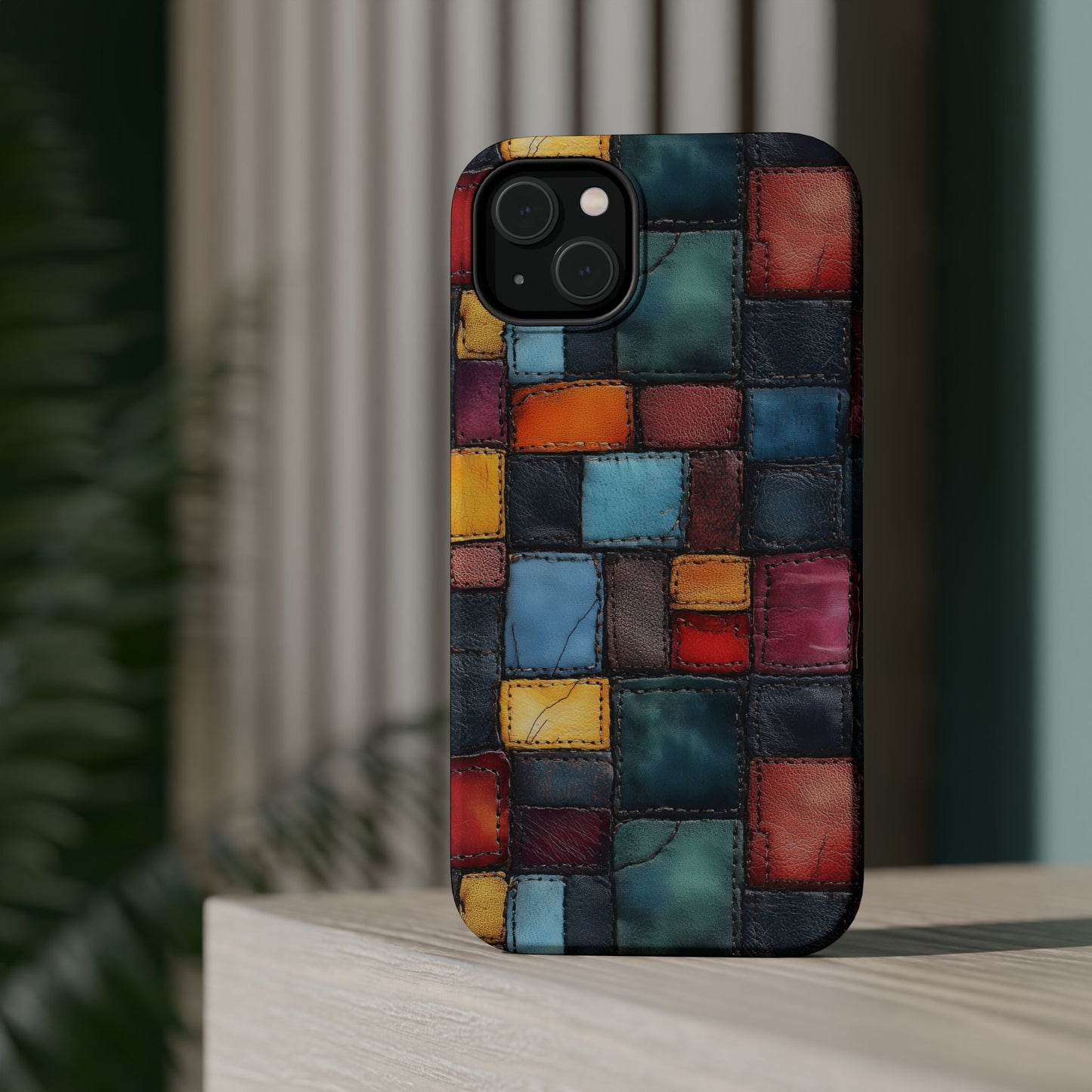 Coloerful Leather Patchwork MagSafe® Compatible Tough Case for iPhone