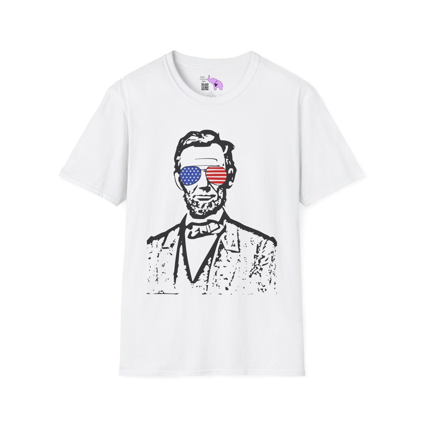 Abraham Lincoln w/Flag Sunglasses Adult T-shirt