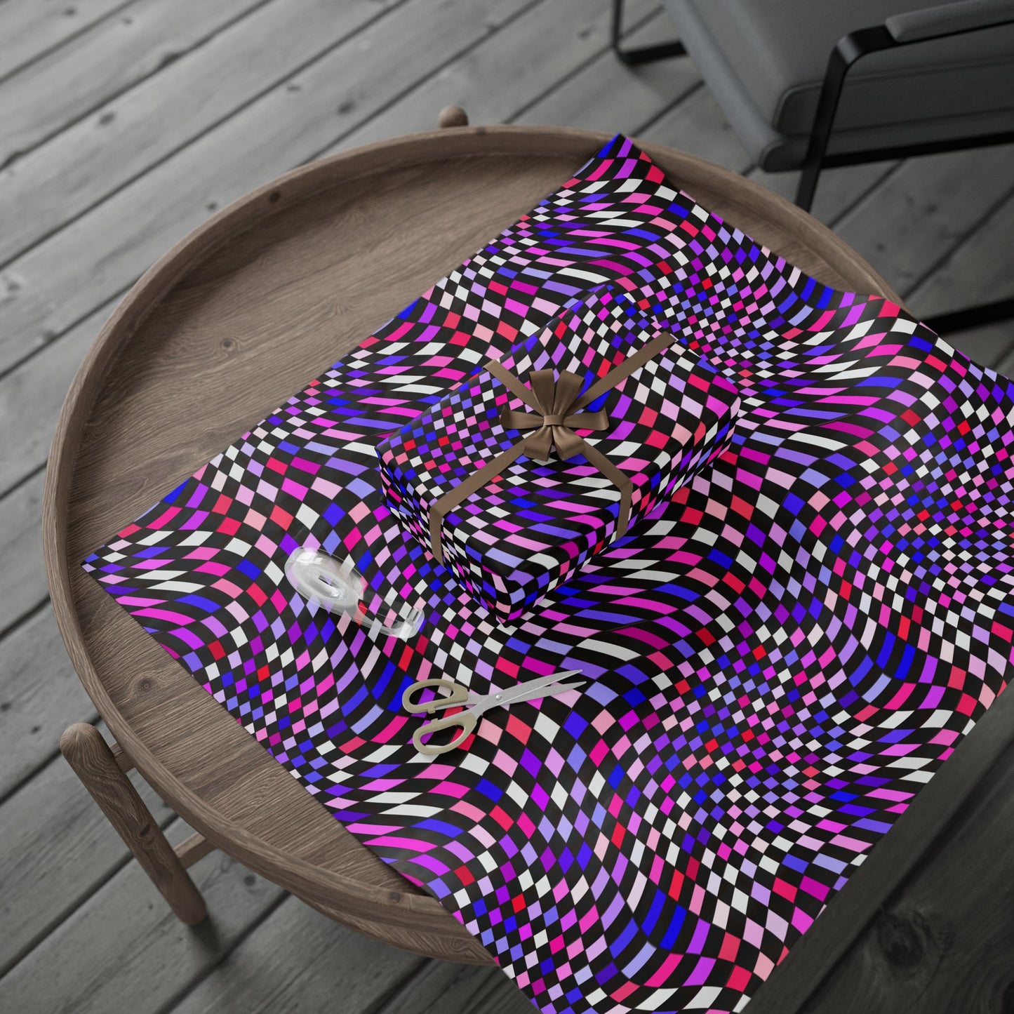 Warped Purple Checkered Wrapping Paper