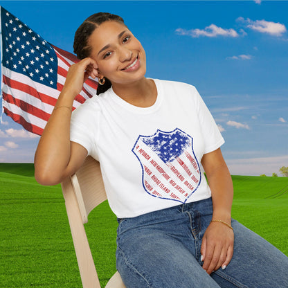 Badge-Shaped American Flag w/States Adult T-Shirt