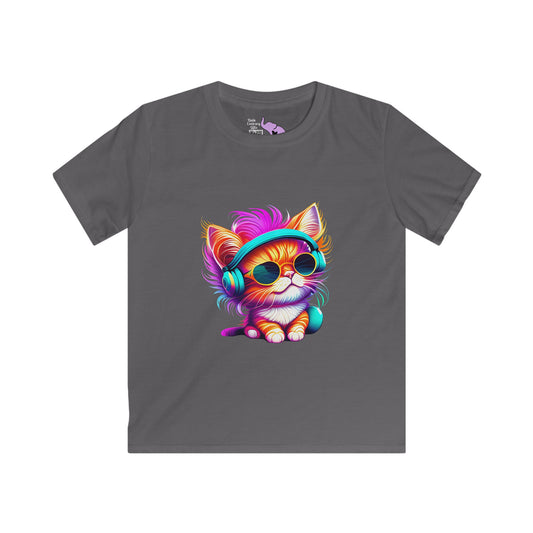 Cool Kitten w/Headphones Youth Softstyle Tee