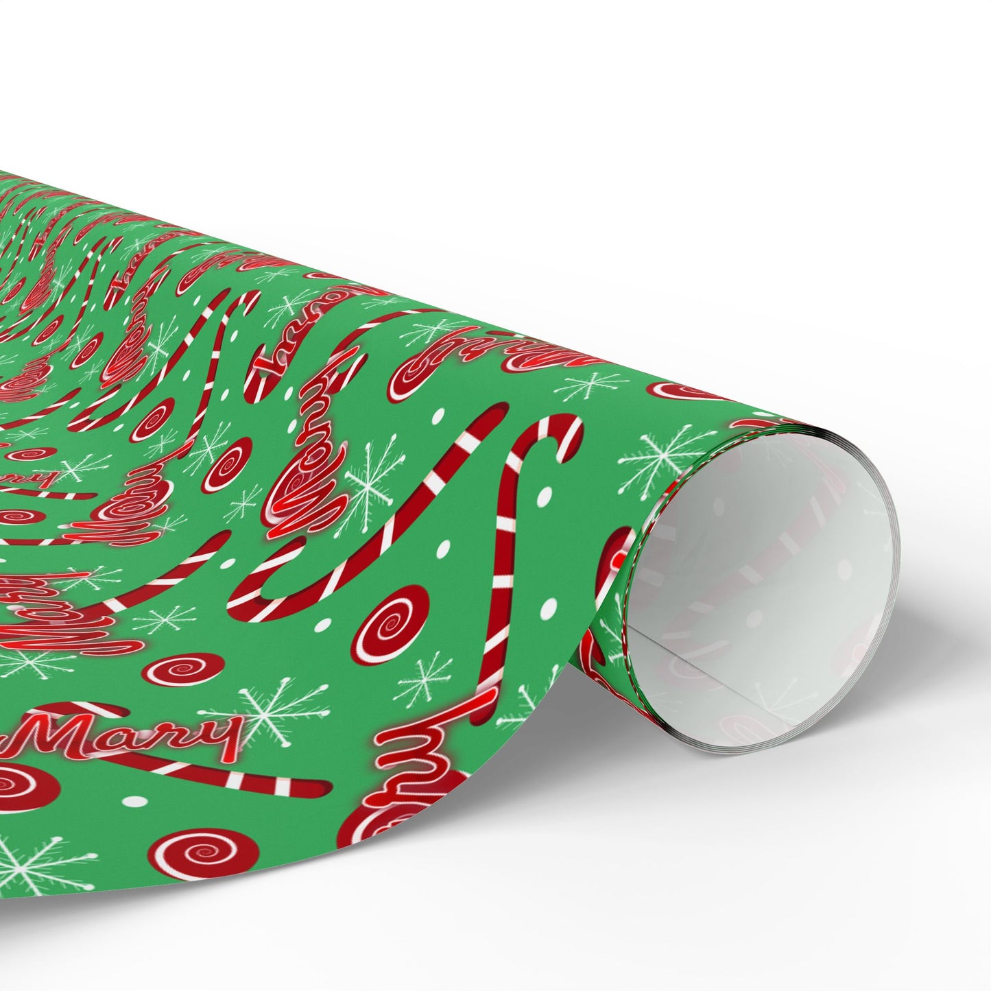 Red & Green Candy Canes Custom Name Wrapping Paper (Mary)