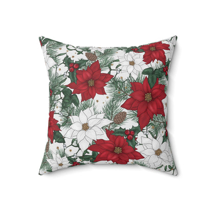 Winter Poinsettia Garden Throw Pillow