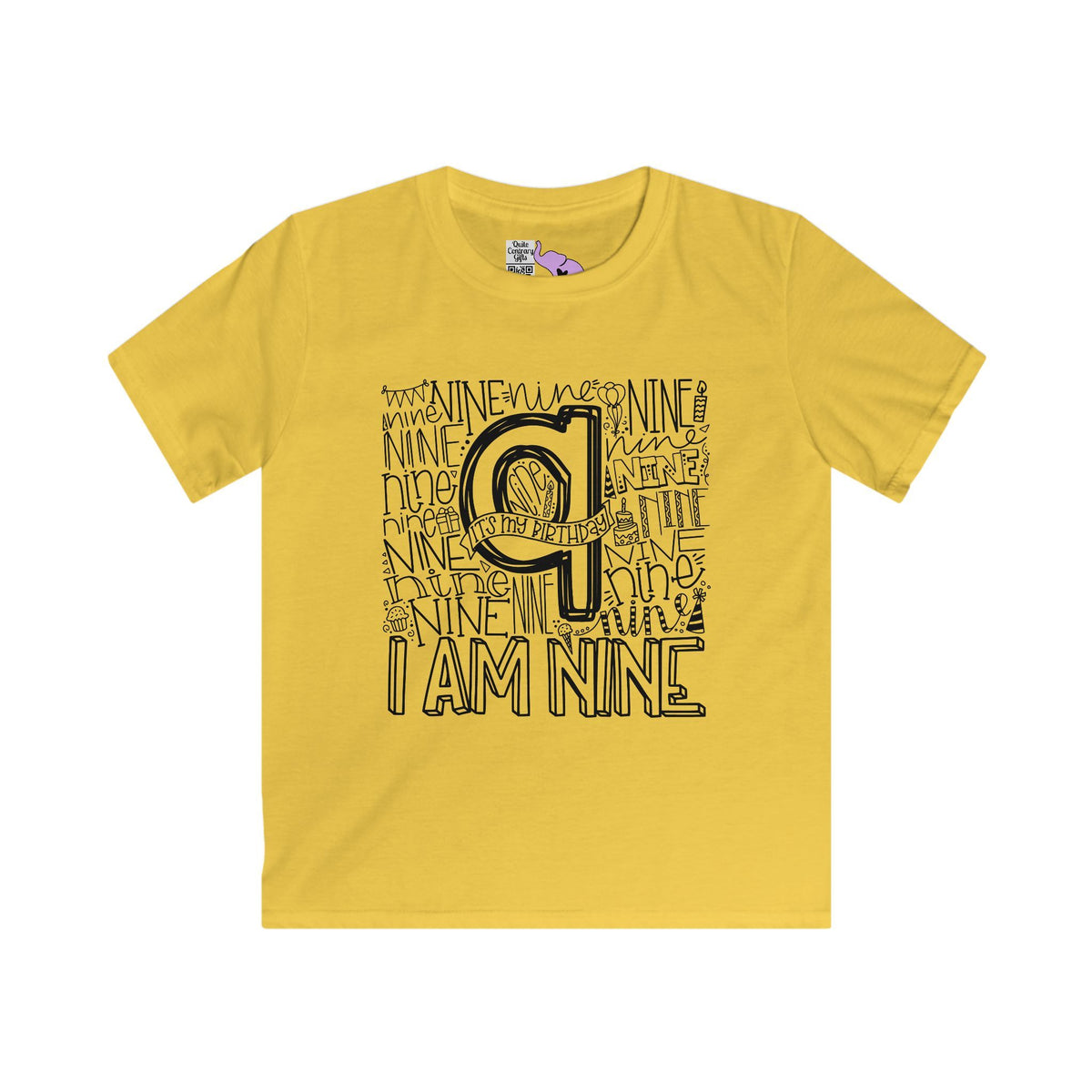 I Am Nine Typography Youth Softstyle Tee