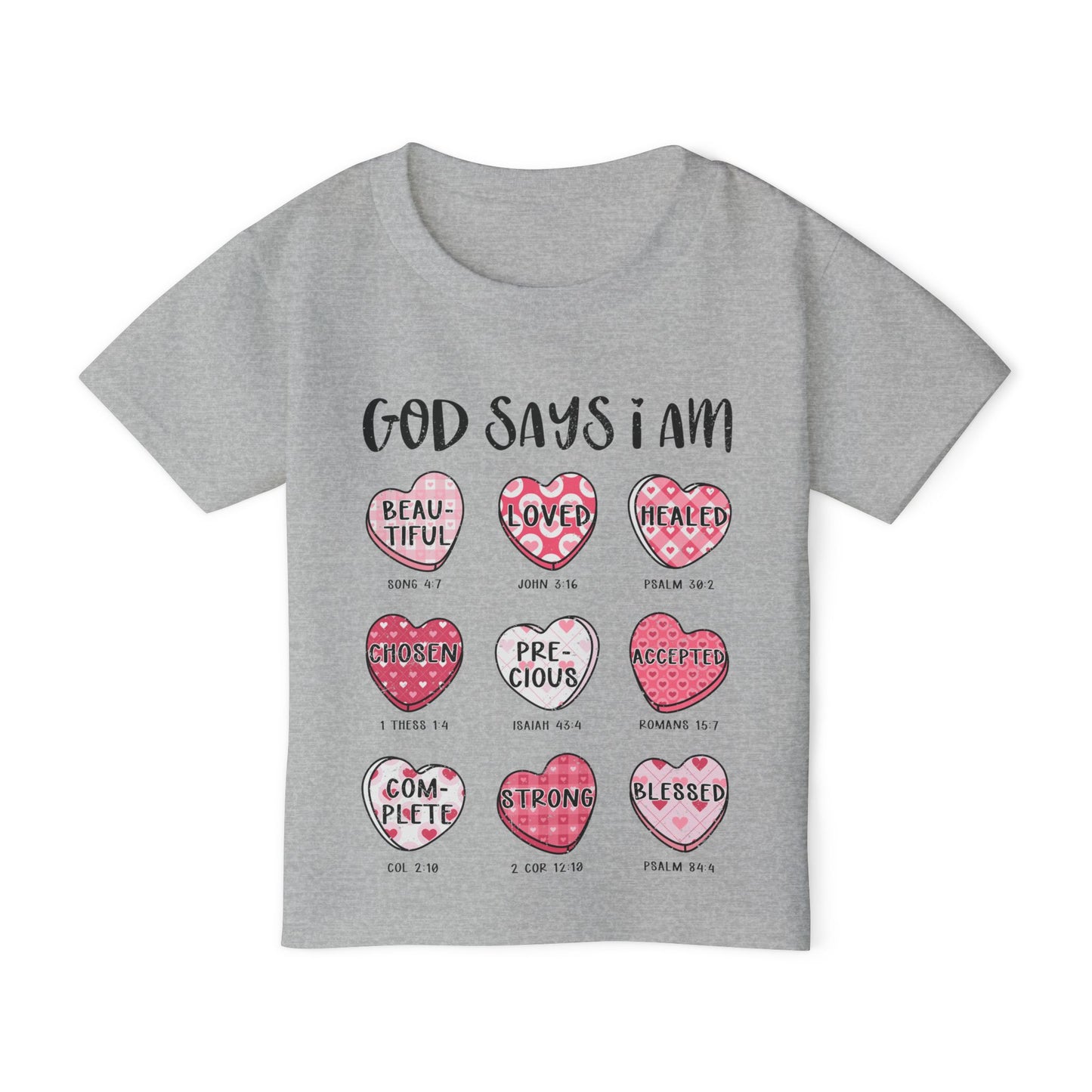 God Says I Am... (Conversation Hearts) Heavy Cotton™ Toddler T-shirt