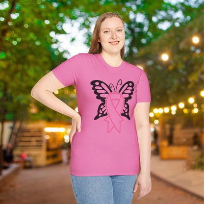 Butterfly Pink Support Ribbon Adult T-shirt