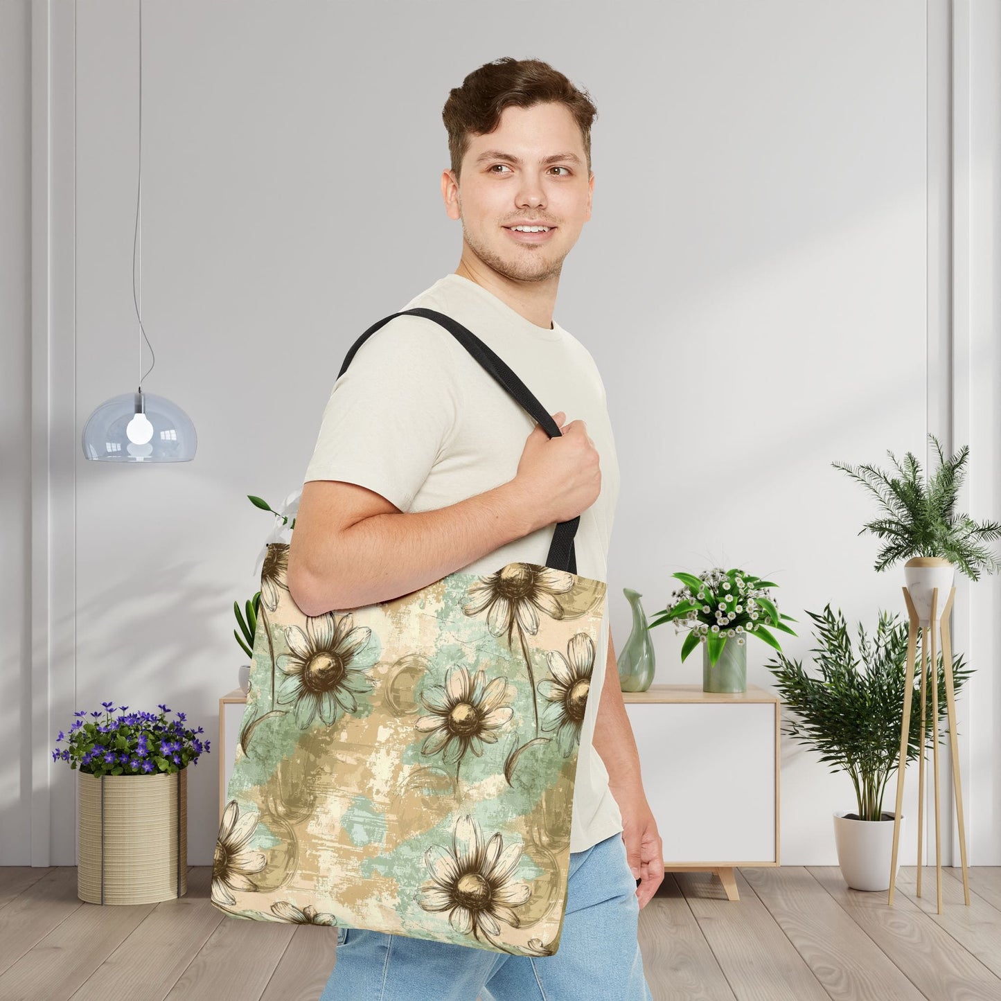 Worn Meadow Daisies Canvas Tote Bag