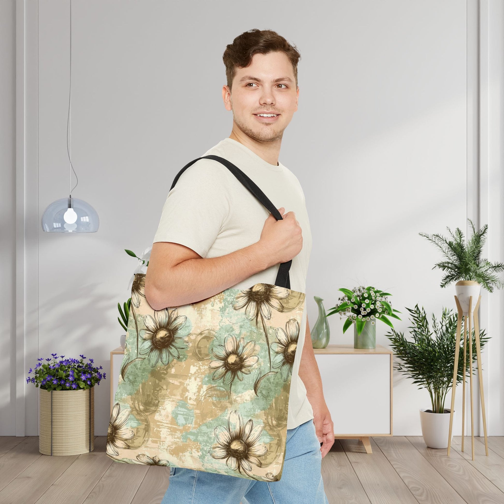 Worn Meadow Daisies Canvas Tote Bag
