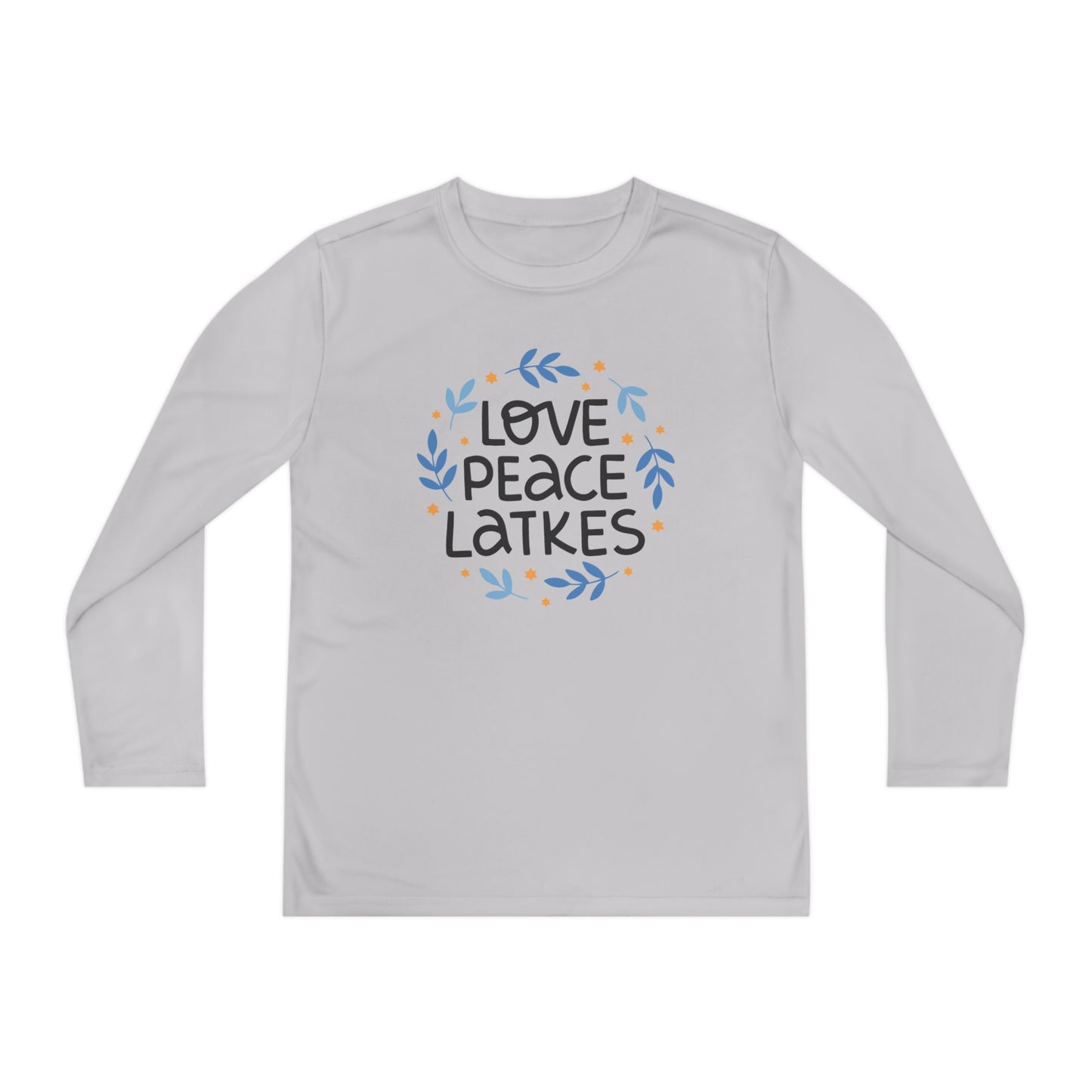 Hanukkah Love Peace Latkes Youth Long Sleeve Tee