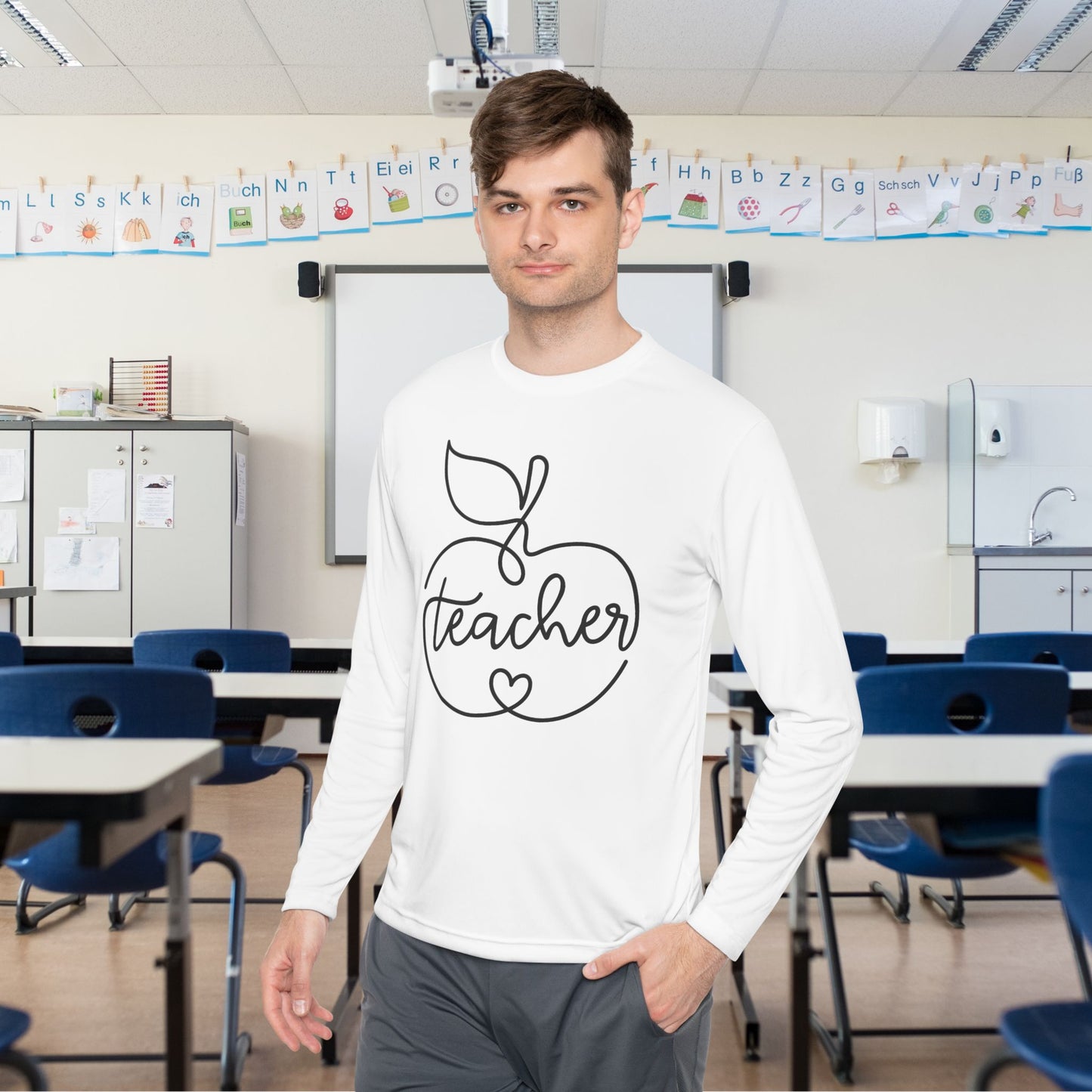 Teacher w/Apple Adult Long Sleeve Tee
