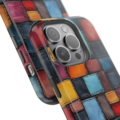 Coloerful Leather Patchwork MagSafe® Compatible Tough Case for iPhone