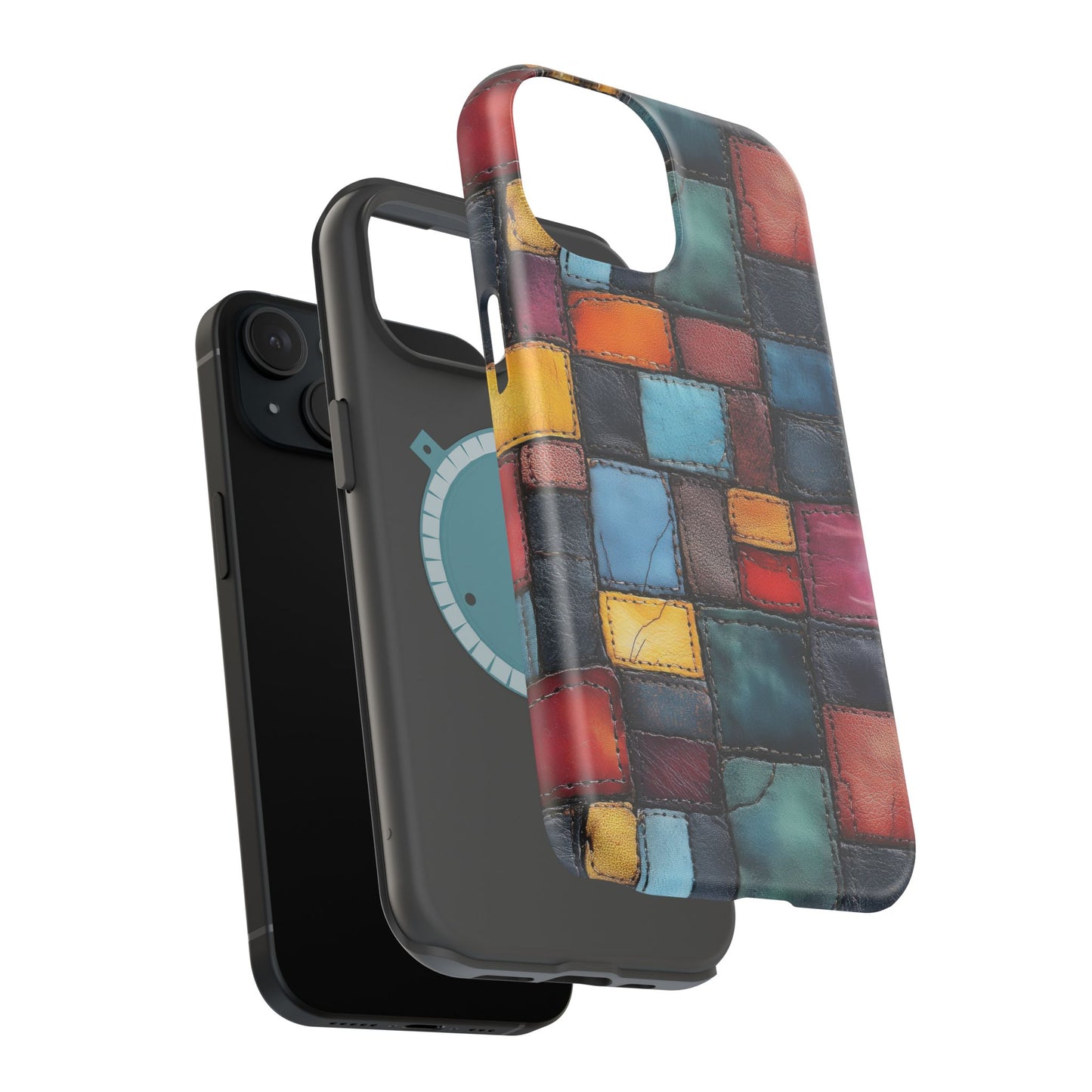 Coloerful Leather Patchwork MagSafe® Compatible Tough Case for iPhone