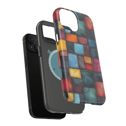Coloerful Leather Patchwork MagSafe® Compatible Tough Case for iPhone