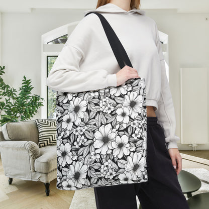 Black & White Forget-Me-Nots Canvas Tote Bag