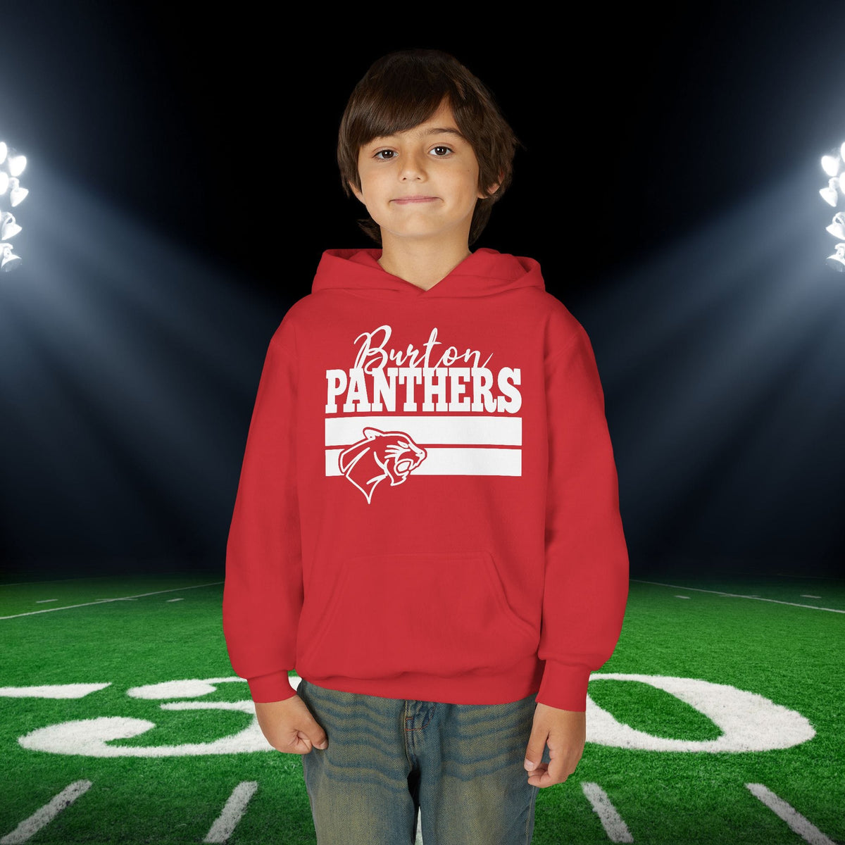 Burton Panthers w/Mascot & Stripes Youth Heavy Blend Hoodie