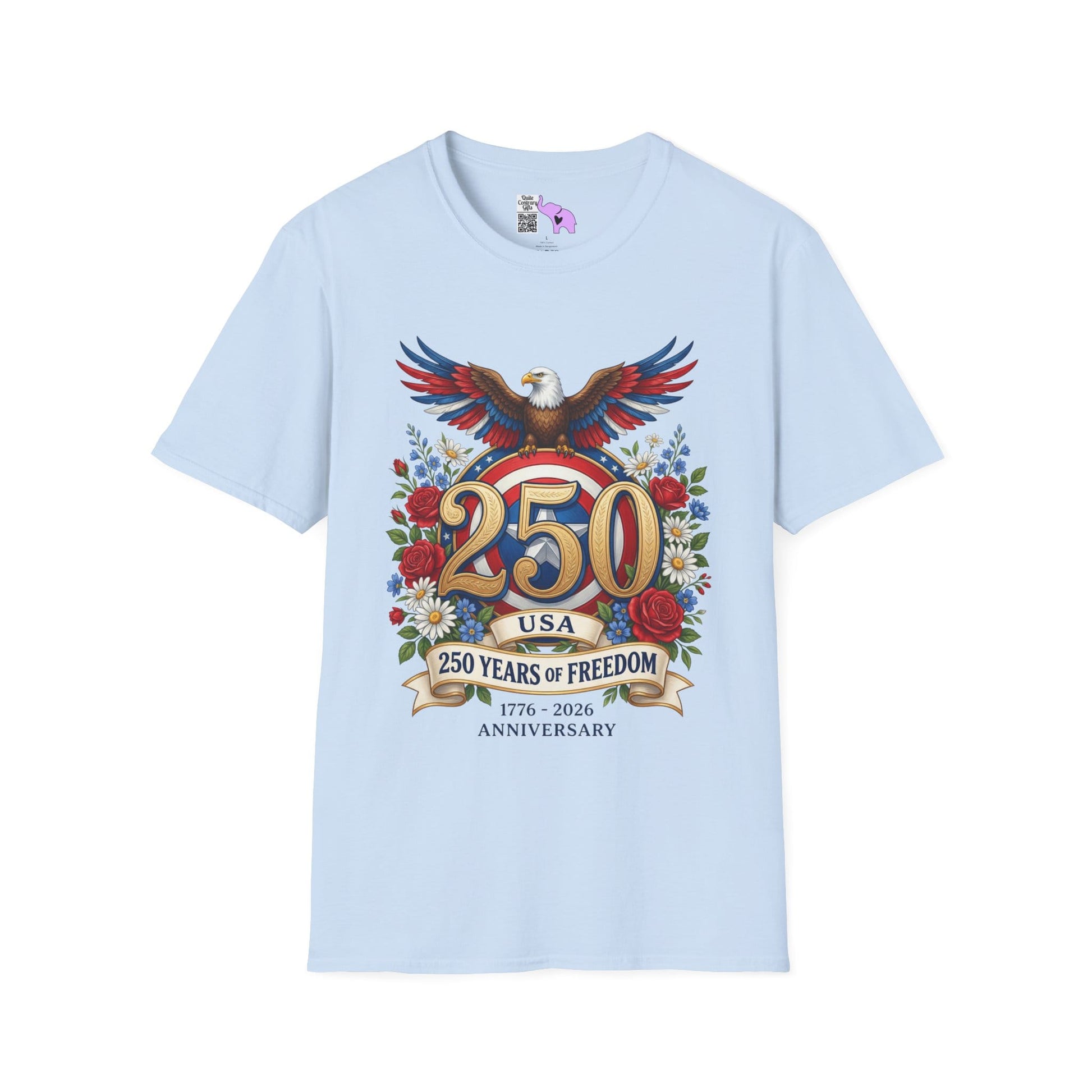 Bald Eagle & Flowers 250 Years of Freedom 1776-2026 Anniversary Adult T-shirt