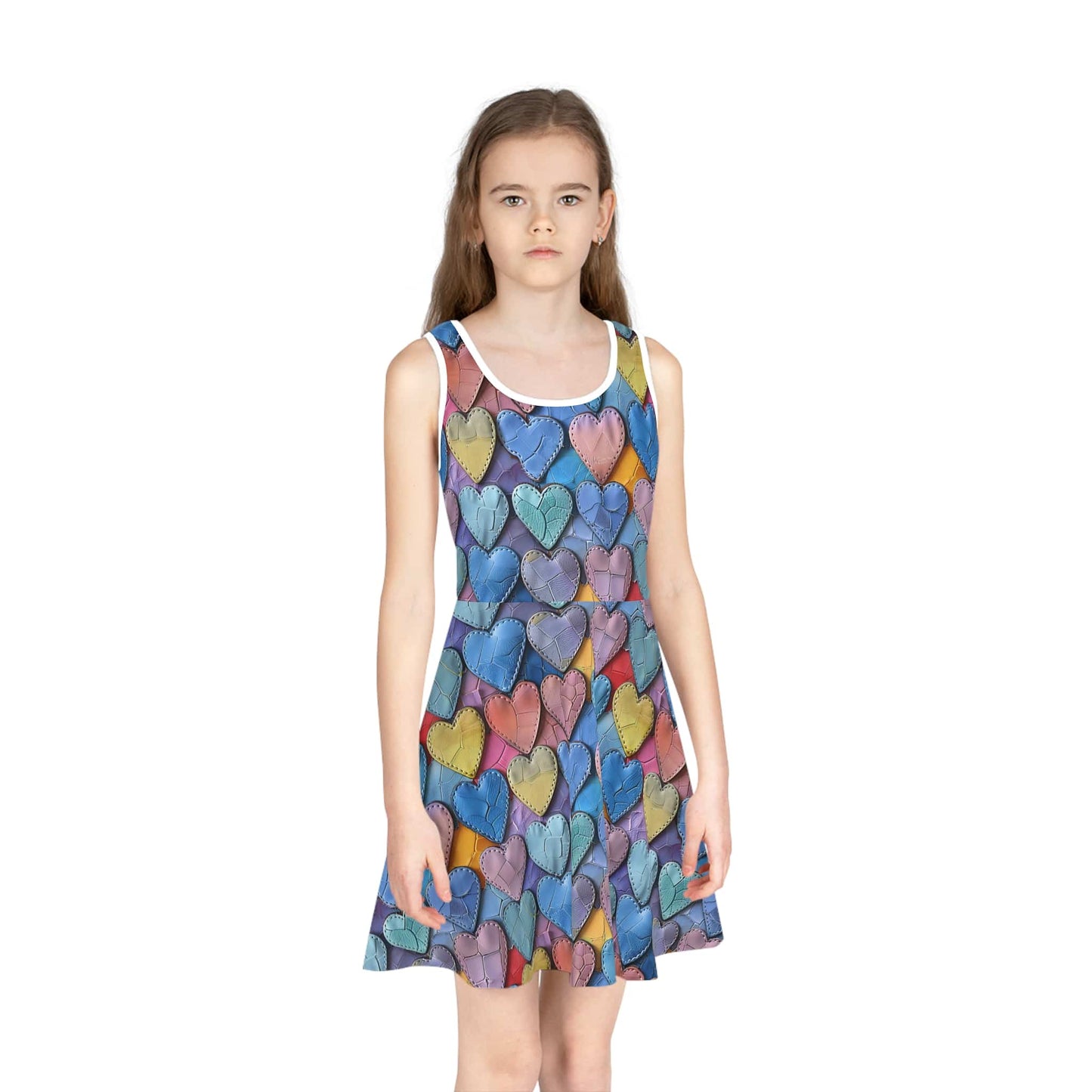Color Pop Leather Hearts Girls' Sleeveless Sundress