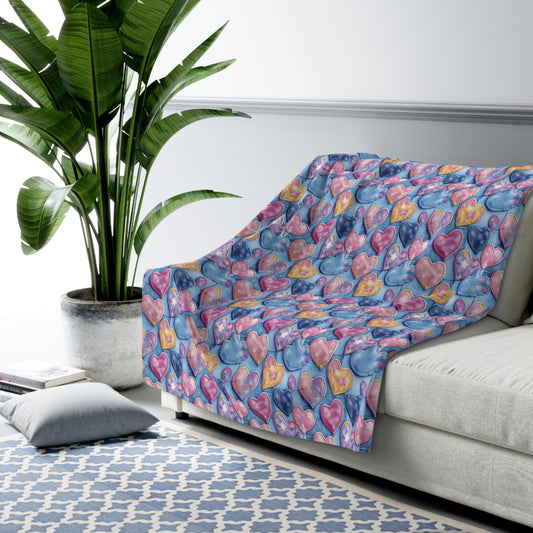 Color Pop Stitched Hearts Fleece Blanket