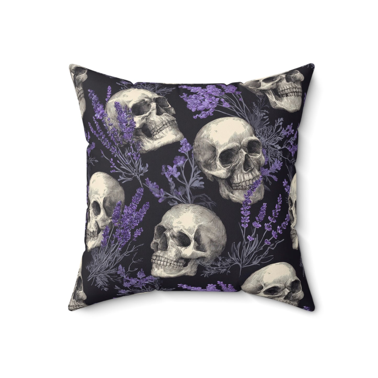 Midnight Lavender Skulls Throw Pillow